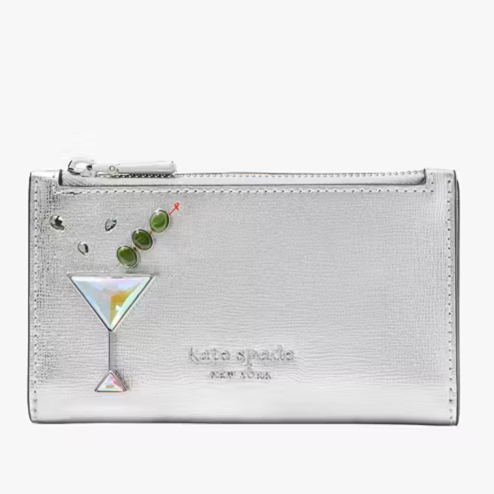 Kate Spade Shaken Not Stirred Small Slim Bifold Wallet with Martini Glass